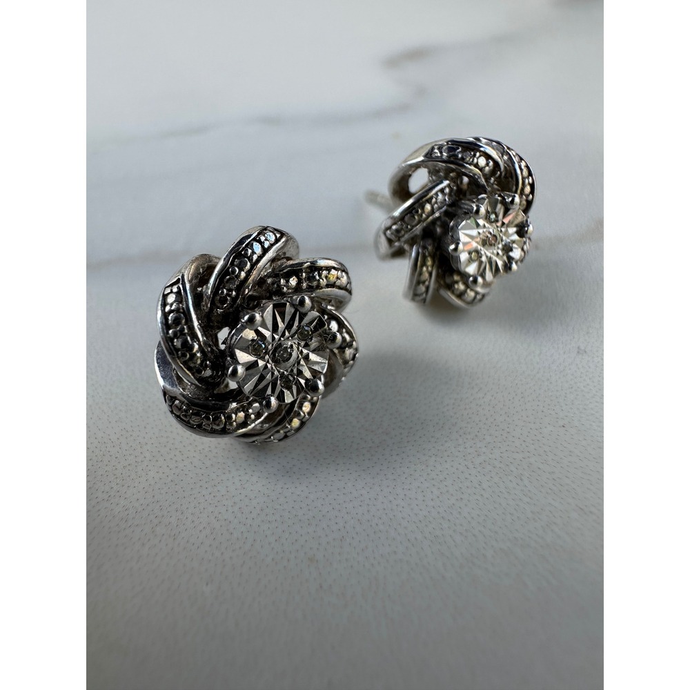 Love Knot Flower Stud Earrings Vintage Style Sterling Silver 925